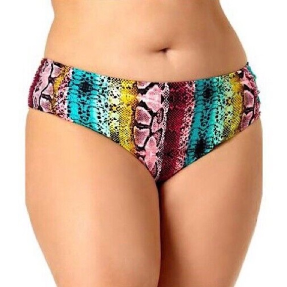 New Allure by IMG Snakeskin Side Ruched Hipster Bikini Bottom Multicolor Size 1X - Picture 1 of 11